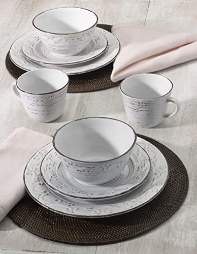 Pfaltzgraff Trellis White 16-Piece Dinnerware Set, Service for 4, Distressed White