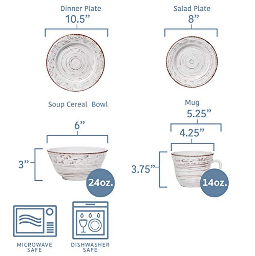 Pfaltzgraff Trellis White 16-Piece Dinnerware Set, Service for 4, Distressed White