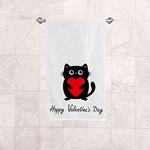 My Little Nest Valentines Black Cat Kitten 2 Pack Hand Towels for Bathroom Kitchen Towels Microfiber Bath Towel Absorbent Dish Fingertip Towel for Guest Gym Spa Bar 30 x 15 inch