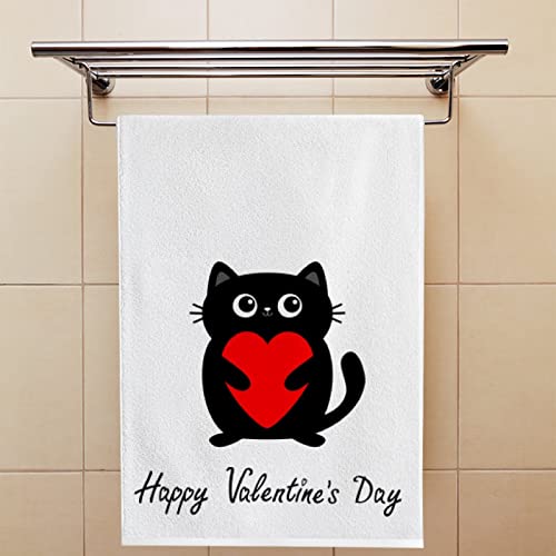 My Little Nest Valentines Black Cat Kitten 2 Pack Hand Towels for Bathroom Kitchen Towels Microfiber Bath Towel Absorbent Dish Fingertip Towel for Guest Gym Spa Bar 30 x 15 inch