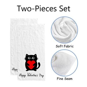 My Little Nest Valentines Black Cat Kitten 2 Pack Hand Towels for Bathroom Kitchen Towels Microfiber Bath Towel Absorbent Dish Fingertip Towel for Guest Gym Spa Bar 30 x 15 inch