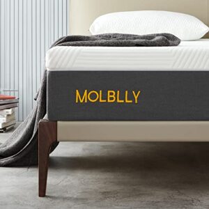molblly 12 inches king size mattress for back pain relief, gel memory foam mattress in a box, fiberglass free, medium firm, 10-year support, premium king bed