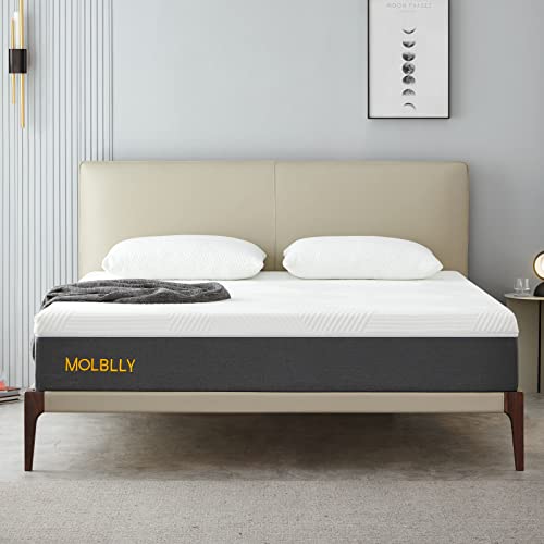 Molblly 12 Inches King Size Mattress for Back Pain Relief, Gel Memory Foam Mattress in a Box, Fiberglass Free, Medium Firm, 10-Year Support, Premium King Bed