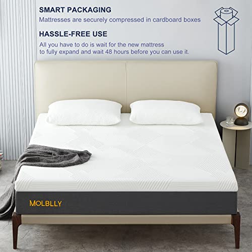 Molblly 12 Inches King Size Mattress for Back Pain Relief, Gel Memory Foam Mattress in a Box, Fiberglass Free, Medium Firm, 10-Year Support, Premium King Bed