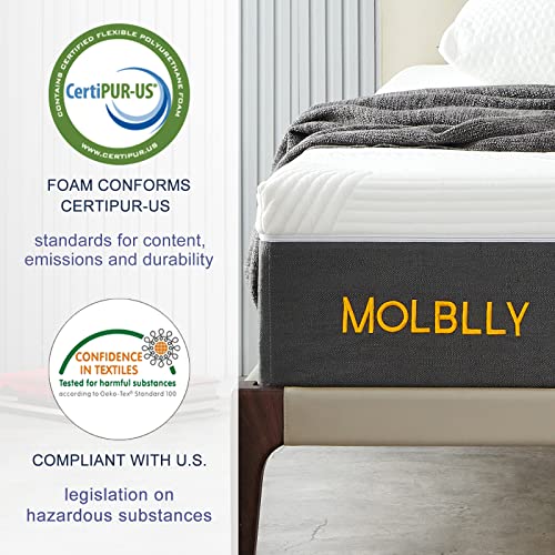 Molblly 12 Inches King Size Mattress for Back Pain Relief, Gel Memory Foam Mattress in a Box, Fiberglass Free, Medium Firm, 10-Year Support, Premium King Bed