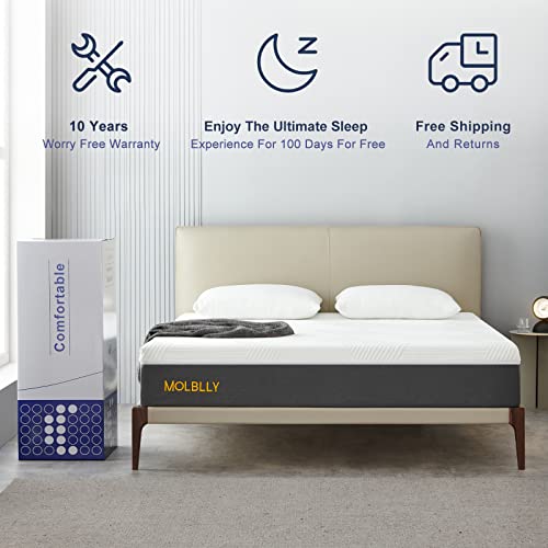 Molblly 12 Inches King Size Mattress for Back Pain Relief, Gel Memory Foam Mattress in a Box, Fiberglass Free, Medium Firm, 10-Year Support, Premium King Bed