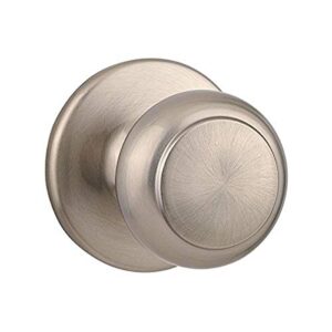 kwikset 92001-571 cove door knob with traditional round shape for inside home hallway or closets passage in satin nickel