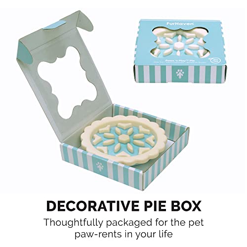 Furhaven Paws 'n Play Pie Slow Feeder Fillable Dog Toy, Washable - White/Blue, One Size