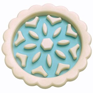 furhaven paws ‘n play pie slow feeder fillable dog toy, washable – white/blue, one size