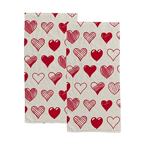 My Little Nest Hand Sketched Red Hearts Hand Towels Set for Bathroom Kitchen Towels Absorbent Bath Towel Fingertip Towel Multiprupose for Guest Gym Spa Bar 30 x 15 inch