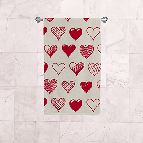 My Little Nest Hand Sketched Red Hearts Hand Towels Set for Bathroom Kitchen Towels Absorbent Bath Towel Fingertip Towel Multiprupose for Guest Gym Spa Bar 30 x 15 inch