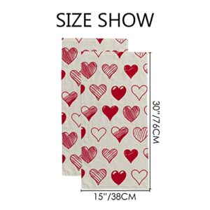 My Little Nest Hand Sketched Red Hearts Hand Towels Set for Bathroom Kitchen Towels Absorbent Bath Towel Fingertip Towel Multiprupose for Guest Gym Spa Bar 30 x 15 inch