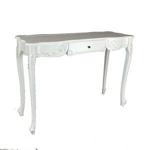 benjara troy 32 inch classic wood console table, 1 drawer, floral cared, white