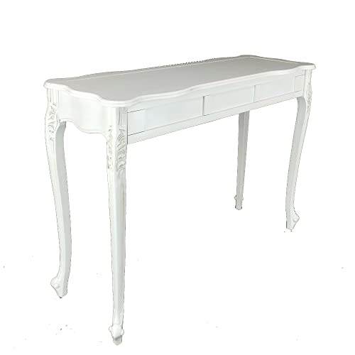 Benjara Troy 32 Inch Classic Wood Console Table, 1 Drawer, Floral Cared, White