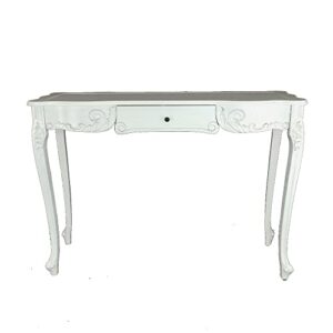 Benjara Troy 32 Inch Classic Wood Console Table, 1 Drawer, Floral Cared, White