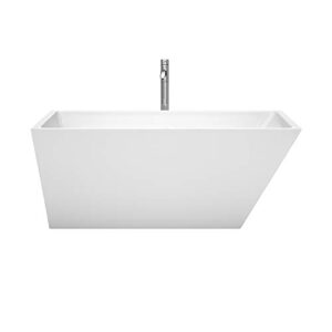 Hannah 59 inch Freestanding Bathtub in White with Floor Mounted Faucet, Drain and Overflow Trim in Polished Chrome