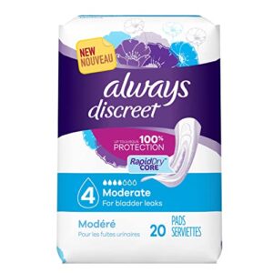 always discreet, incontinence pads, moderate, regular length, 20 count size – 1 pack