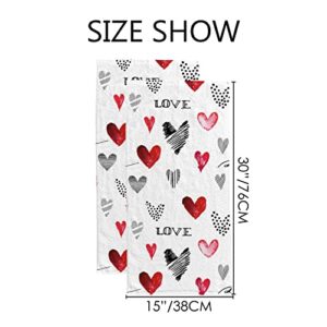 My Little Nest Watercolor Hearts on White 2 Pack Hand Towels for Bathroom Kitchen Towels Microfiber Bath Towel Absorbent Dish Fingertip Towel for Guest Gym Spa Bar 30 x 15 inch