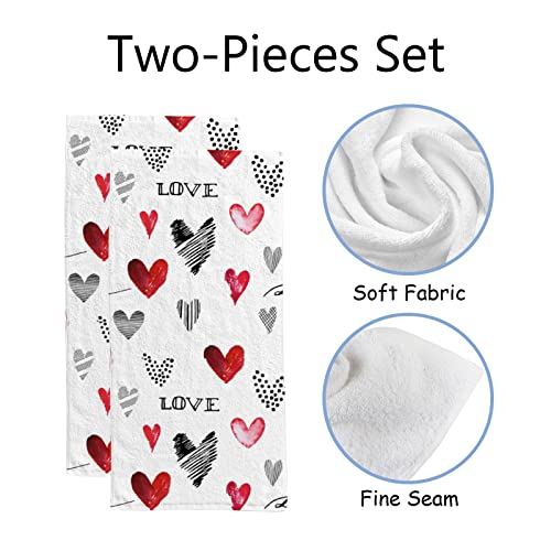 My Little Nest Watercolor Hearts on White 2 Pack Hand Towels for Bathroom Kitchen Towels Microfiber Bath Towel Absorbent Dish Fingertip Towel for Guest Gym Spa Bar 30 x 15 inch