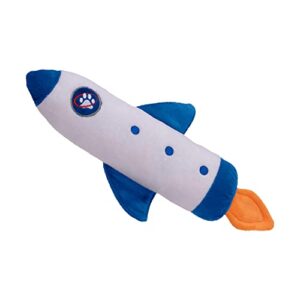 furhaven catnip rocket kicker plush cat toy, refillable – white/blue, one size