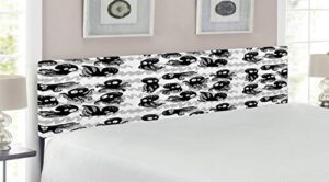 ambesonne octopus headboard, cartoon ocean animals in various expressions sleepy curious zigzag backdrop, upholstered decorative metal bed headboard with memory foam, king size, black grey white
