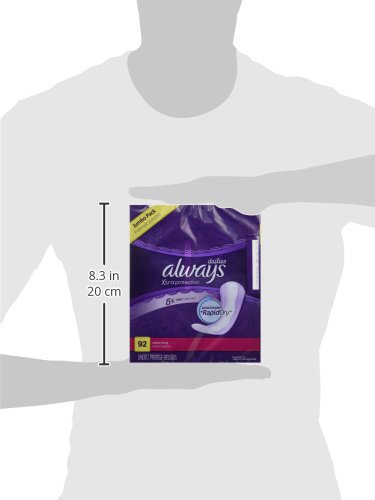 Always Anti-Bunch Xtra Protection, Panty Liners For Women, Light Absorbency, Extra Long Length, Leakguard + Rapiddry, Unsented, 92 Count