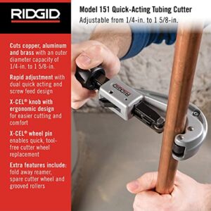 RIDGID 31632 Model 151 Quick-Acting Tubing Cutter with 1/4"-1-5/8" Cutting Capacity, Silver Black