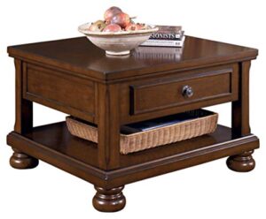 signature design by ashley porter traditional hand-finished lift top coffee table, dark brown