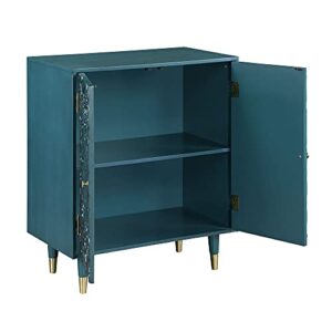 LALUZ Carved Accent Storage Cabinet Floor Cabinet for Bedroom Living Room, Oak Finish 30 Inch