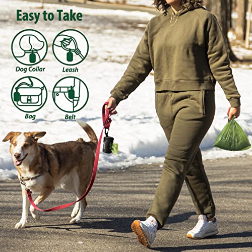 FURHAB Dog Poop Bag Holder Doggie Waste Bag Dispenser for Leash 1680D Nylon Oxford Small Zipper Pouch with Carabiner Clip for Belt Bone-Shaped Opening Portable Set with 1 Roll of Pet Trash Bags, Black