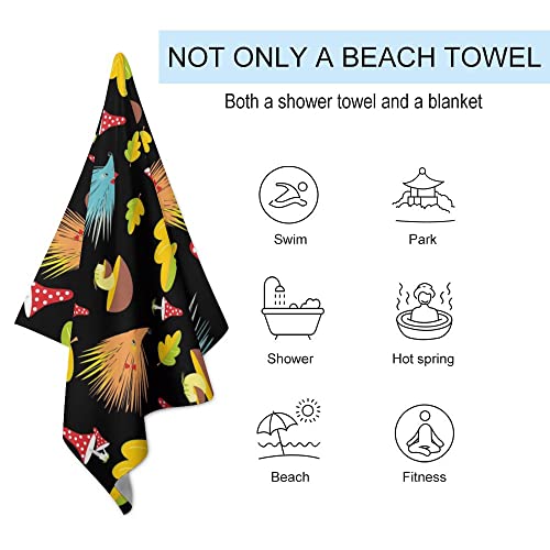 My Little Nest Bath Towels Quick Dry Bathroom Towels Mushrooms Hedgehogs Absorbent Shower Towels Soft Hand Towel Wash Cloths for Spa Pool Hotel Gym 31" x 51"