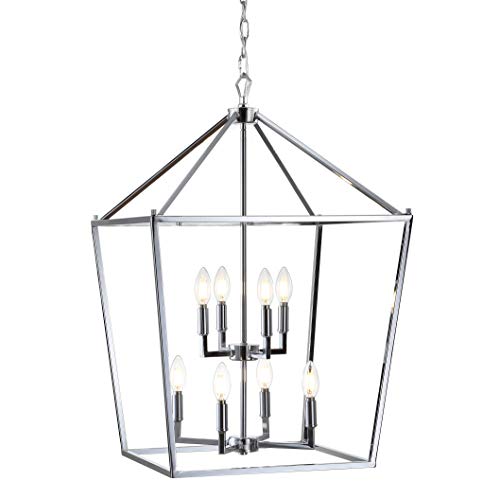 JONATHAN Y JYL7438C Pagoda Lantern Dimmable Adjustable Metal LED Pendant Classic Traditional Dining Room Living Room Kitchen Foyer Bedroom Hallway, 20 in, Chrome