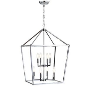 JONATHAN Y JYL7438C Pagoda Lantern Dimmable Adjustable Metal LED Pendant Classic Traditional Dining Room Living Room Kitchen Foyer Bedroom Hallway, 20 in, Chrome