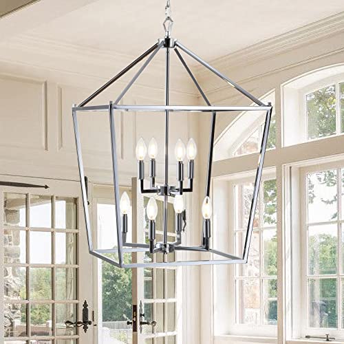 JONATHAN Y JYL7438C Pagoda Lantern Dimmable Adjustable Metal LED Pendant Classic Traditional Dining Room Living Room Kitchen Foyer Bedroom Hallway, 20 in, Chrome