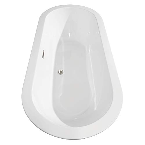 Soho 68 inch Freestanding Bathtub in White with Floor Mounted Faucet, Drain and Overflow Trim in Brushed Nickel