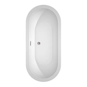 Soho 68 inch Freestanding Bathtub in White with Floor Mounted Faucet, Drain and Overflow Trim in Brushed Nickel