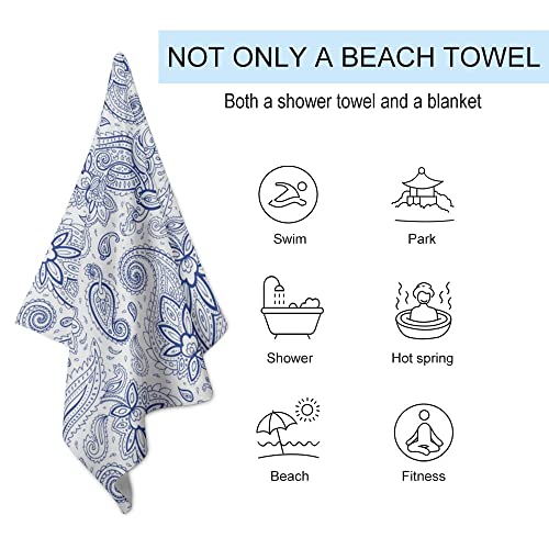 My Little Nest Bath Towels Quick Dry Bathroom Towels Hand Drawn Paisley Curve Pattern Absorbent Shower Towels Soft Hand Towel Wash Cloths for Spa Pool Hotel Gym 31" x 51"