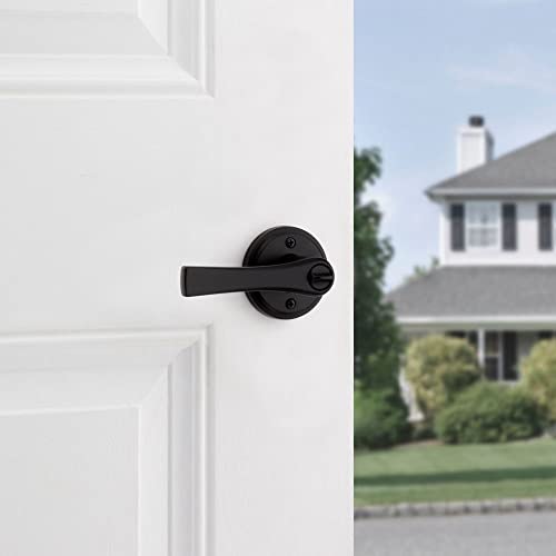 Kwikset Katella Keyed Entry Lever with Round Rose featuring SmartKey Security in Matte Black, 97402-922