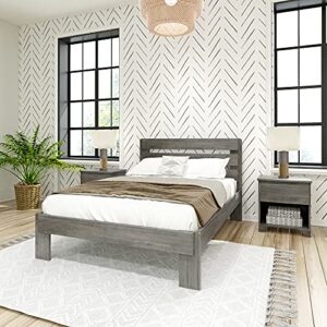 max & lily modern farmhouse platform bed with plank headboard, full, driftwood