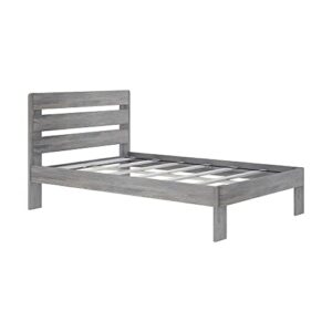 Max & Lily Modern Farmhouse Platform Bed with Plank Headboard, Full, Driftwood