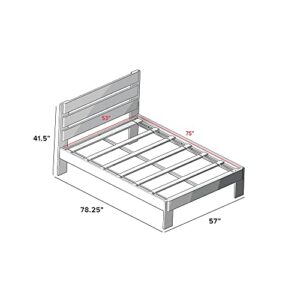 Max & Lily Modern Farmhouse Platform Bed with Plank Headboard, Full, Driftwood