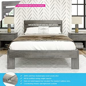 Max & Lily Modern Farmhouse Platform Bed with Plank Headboard, Full, Driftwood