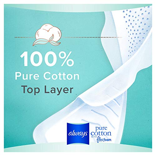 Always Pure Cotton with Flexfoam Pads, Size 1,Regular Absorbency (3 Packs of 14-36 Count Total)