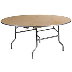 flash furniture 5.5-foot round heavy duty birchwood folding banquet table with metal edges