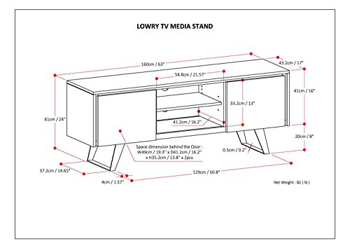 SIMPLIHOME Lowry SOLID WOOD Universal TV Media Stand, 63 inch Wide, Modern Industrial, Living Room Entertainment Center with Storage, for Flat Screen TVs up to 70 inches in Distressed Grey