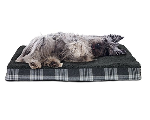 Furhaven Pet Dog Bed - Deluxe Orthopedic Mat Terry & Plaid Flannel Traditional Foam Mattress Pet Bed w/Removable Cover for Dogs & Cats, Smoke Gray, Medium