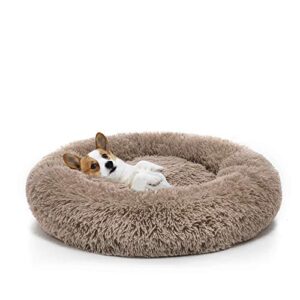 mixjoy orthopedic dog bed comfortable donut cuddler round dog bed ultra soft washable dog and cat cushion bed (20”/23”/30”) (23”, brown)