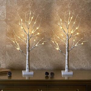 eambrite lighted birch tree for easter day decor, set of 2 easter tree indoor, battery operated artificial tree with lights, christmas easter tree decorations for home (2ft / warm white)