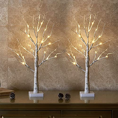 EAMBRITE Lighted Birch Tree for Easter Day Decor, Set of 2 Easter Tree Indoor, Battery Operated Artificial Tree with Lights, Christmas Easter Tree Decorations for Home (2FT / Warm White)