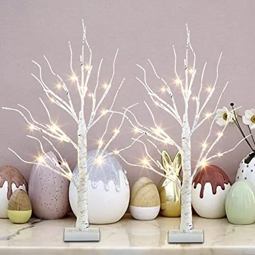 EAMBRITE Lighted Birch Tree for Easter Day Decor, Set of 2 Easter Tree Indoor, Battery Operated Artificial Tree with Lights, Christmas Easter Tree Decorations for Home (2FT / Warm White)